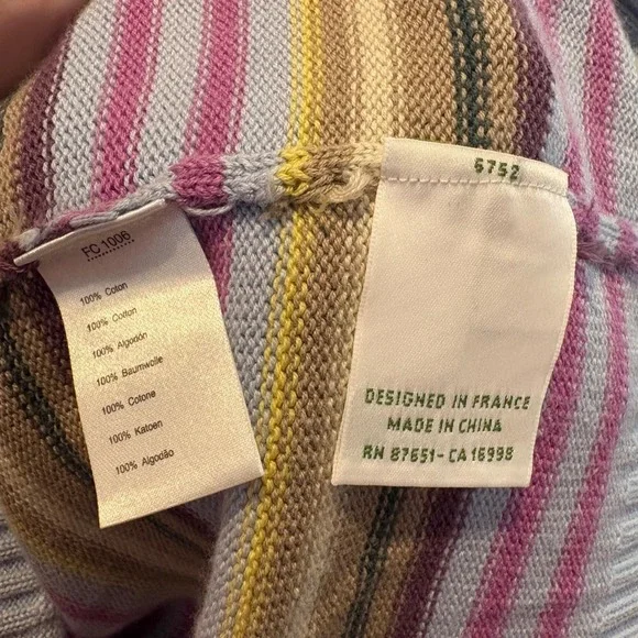 Lacoste 100% Cotton Striped 1/4 Quarter Zip Sweater Men XXL (7) Pastel Y2K Prep - Picture 10 of 12